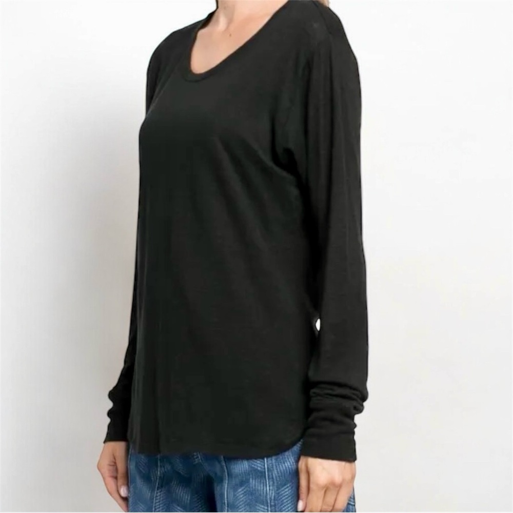 FADED GLORY Solid Black Long Sleeve Tee Brushed Cotton T-shirt